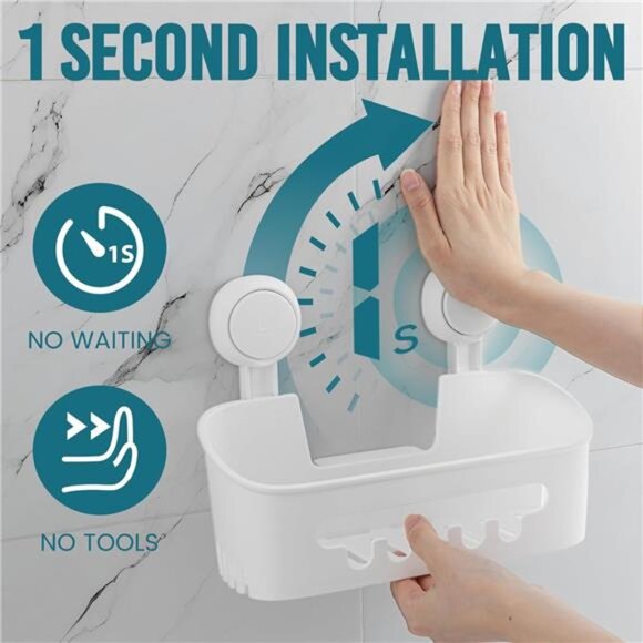 Shower Caddy Suction Cup 2 Pack, Heavy Duty Bathroom Organizer, Removable - Picture 3 of 7